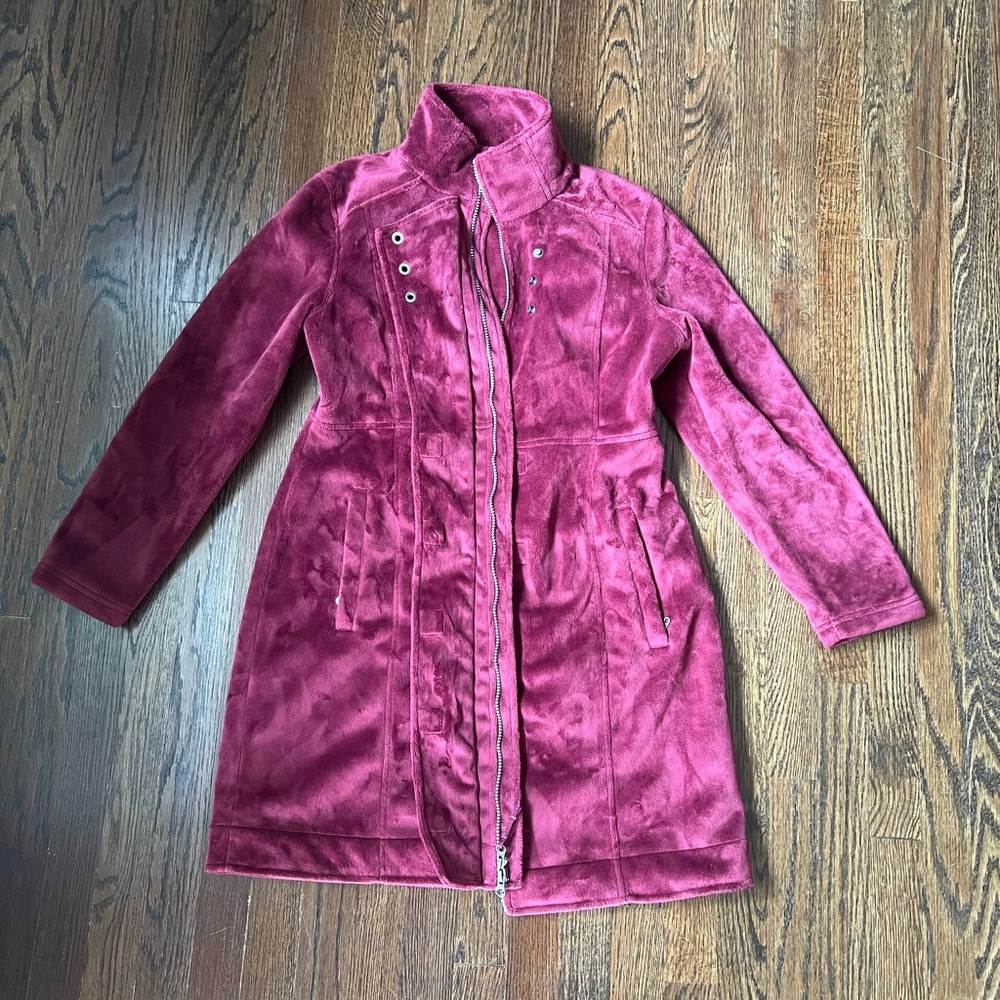 Athleta Burgundy Plush Cozy Faux Shearling Sherpa Coat Soft Women’s M
